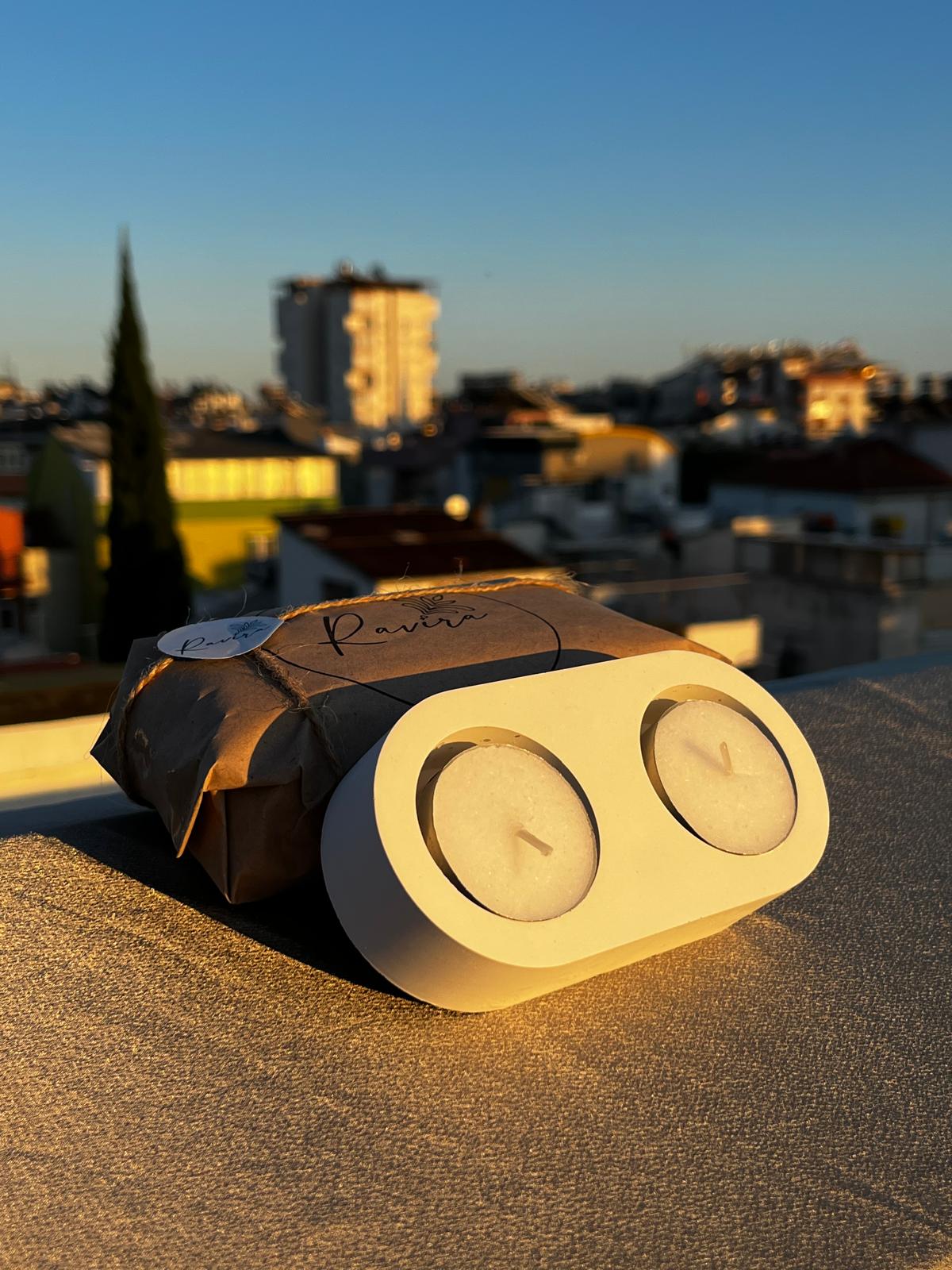 İki Bölmeli Beyaz Mumluk